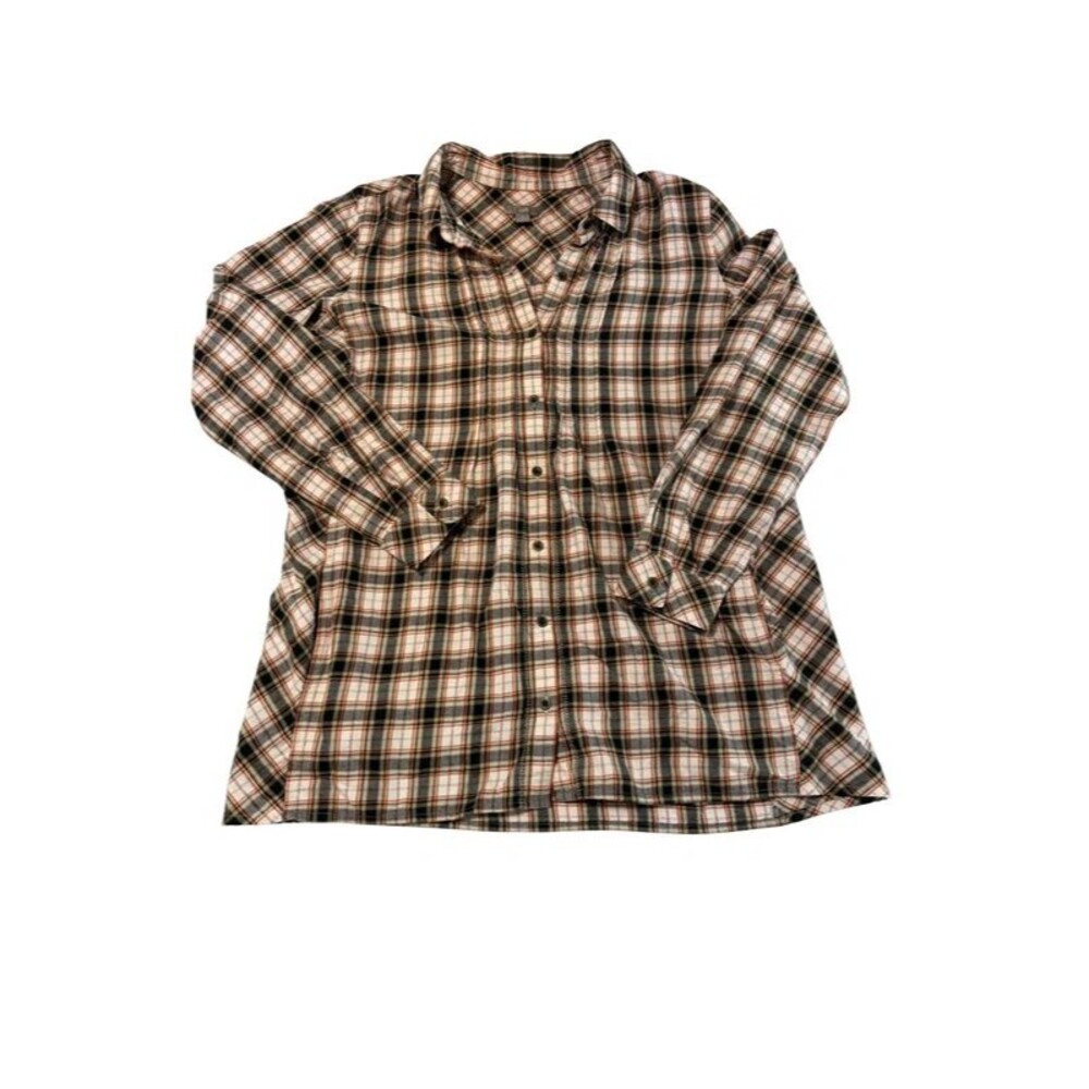 J.Jill Cream Orange Black Plaid Cotton Flannel Button Down Tunic Shirt Womens
